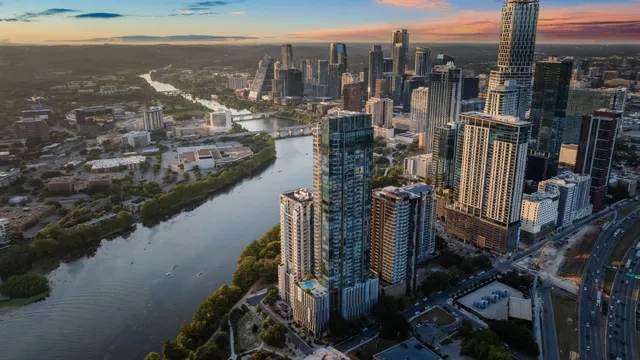 a view of a city with tall buildings