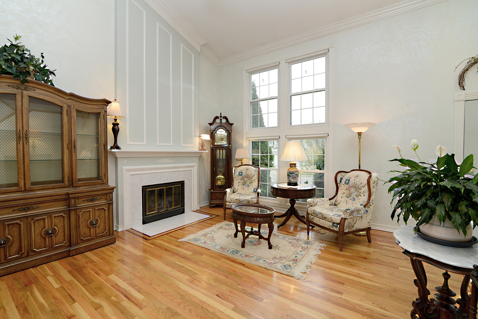 794 Burning Trail Carol Stream, IL 60188 - Photo 5 of 35 a living room with furniture a fireplace and potted plants with wooden floor