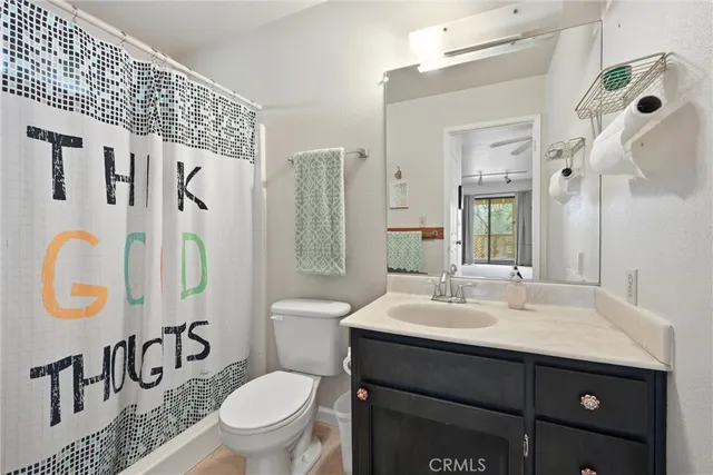 a bathroom with a sink vanity mirror and toilet