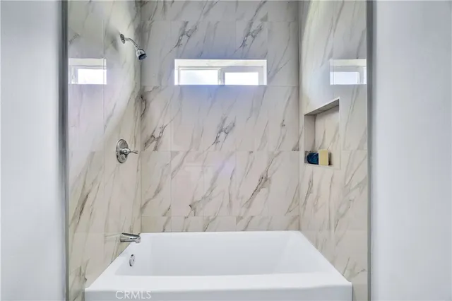a bathroom with a bathtub