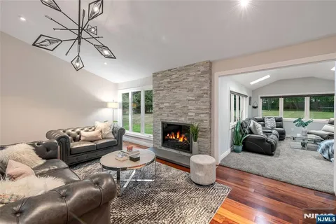 a living room with furniture potted plant and a fireplace