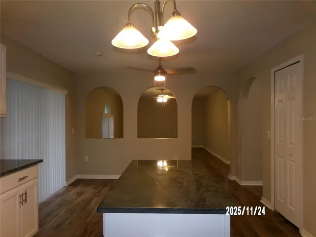 a view of a livingroom with a chandelier