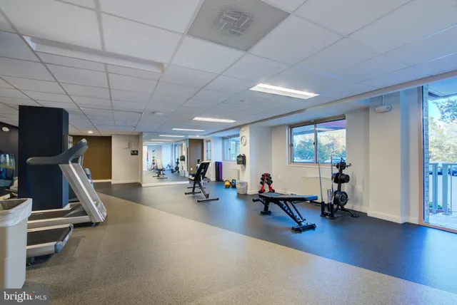 a view of a room with gym equipment