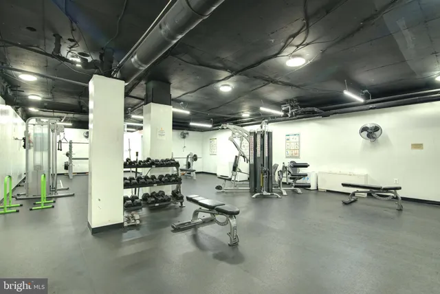 a view of a room with gym equipment