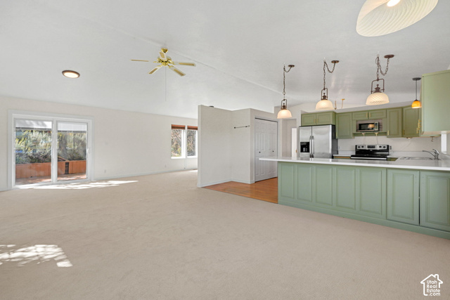 380 Luzern Road Midway, UT 84049 - Photo 9 of 41 Open-concept living space with sliding glass doors, ceiling fan, and carpet flooring