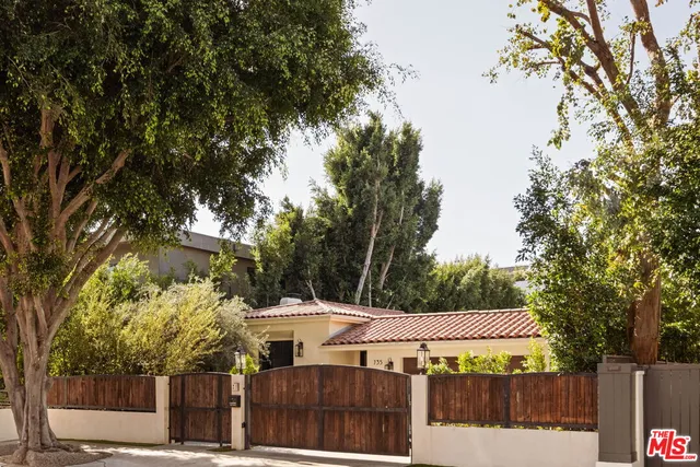 a view of a yard with plants and trees