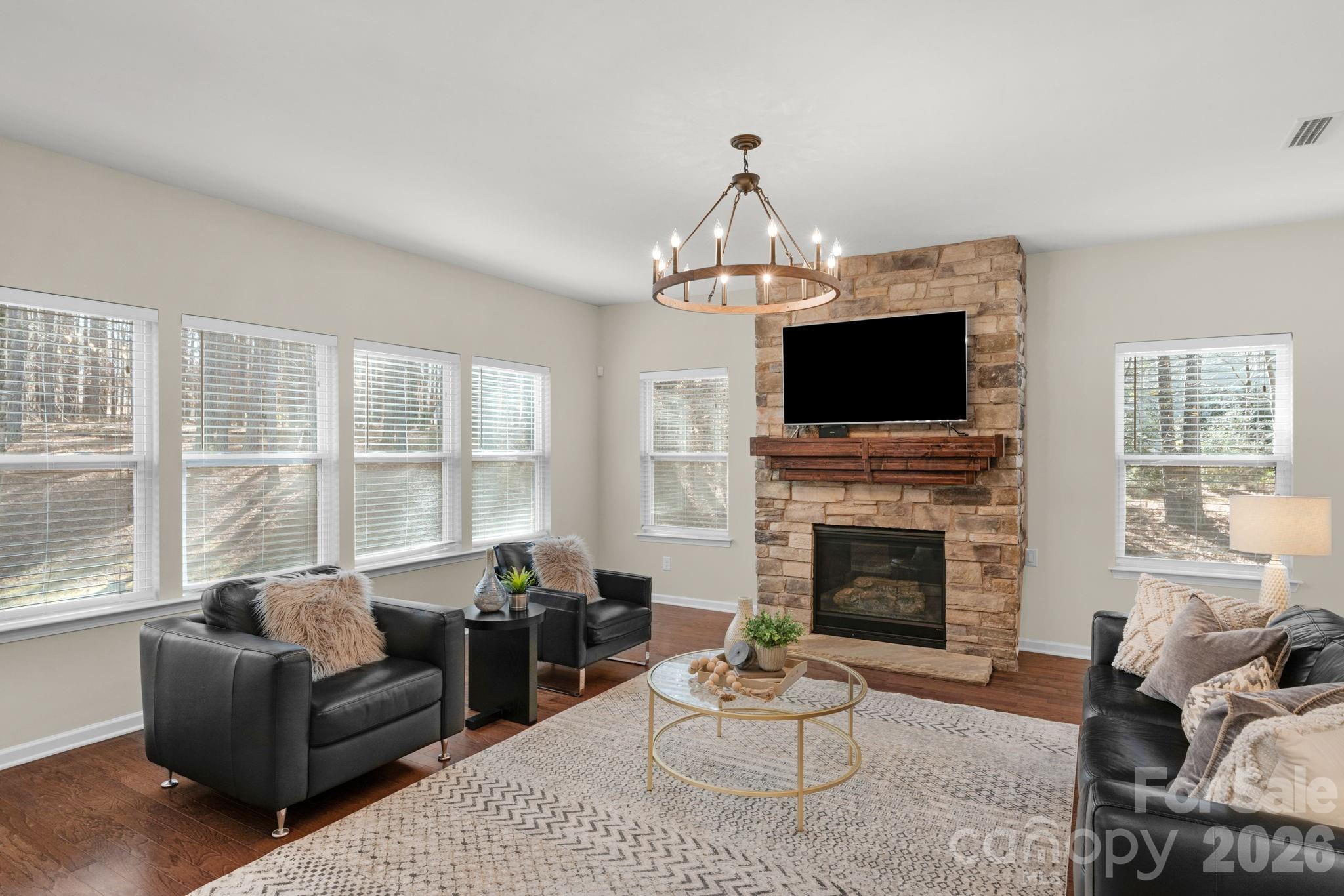 1508 Springfield Drive Waxhaw, NC 28173 - Photo 21 of 48 a living room with furniture a fireplace and a flat screen tv