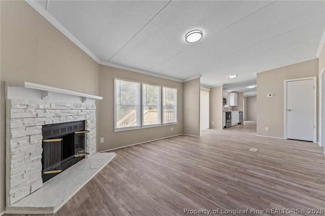 515 Mt Zion Road Red Springs, NC 28377 - Photo 5 of 50 a view of empty room with a fireplace and wooden floor