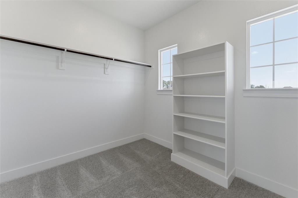 815 Vly Rdg Road Van Alstyne, TX 75495 - Photo 23 of 29 Carpeted room featuring a built-in shelving unit, two windows, and a clothing rod with support brackets