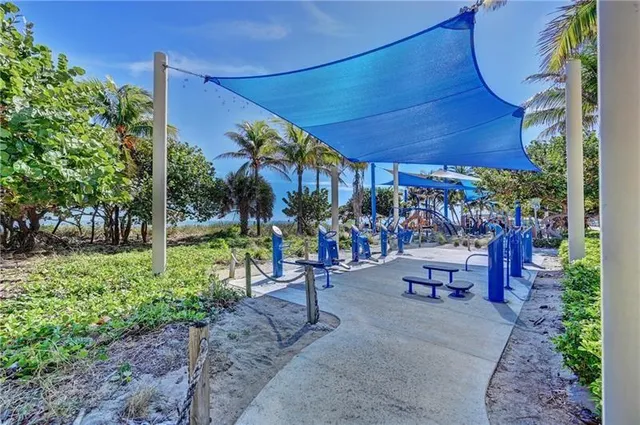 an outdoor space with seating space