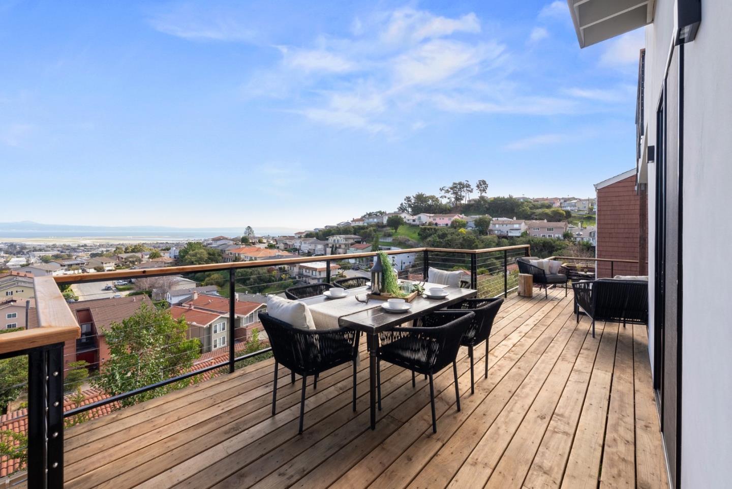 a view of a terrace with seating space