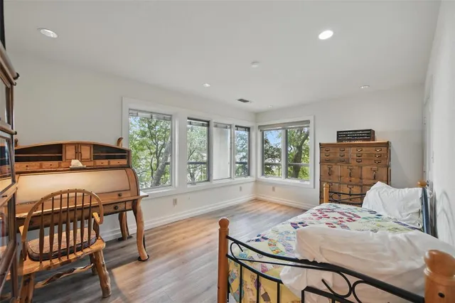 a view of a lake from a yard