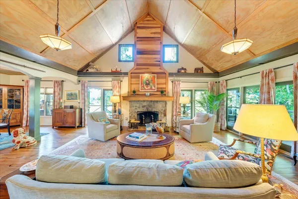 a balcony with wooden floor
