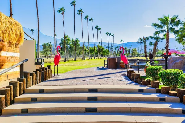 an outdoor space with seating