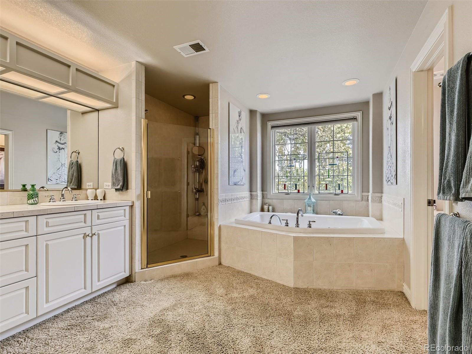 992 West Ridge Road Littleton, CO 80120 - Photo 18 of 44 a spacious bathroom with a tub sink and mirror