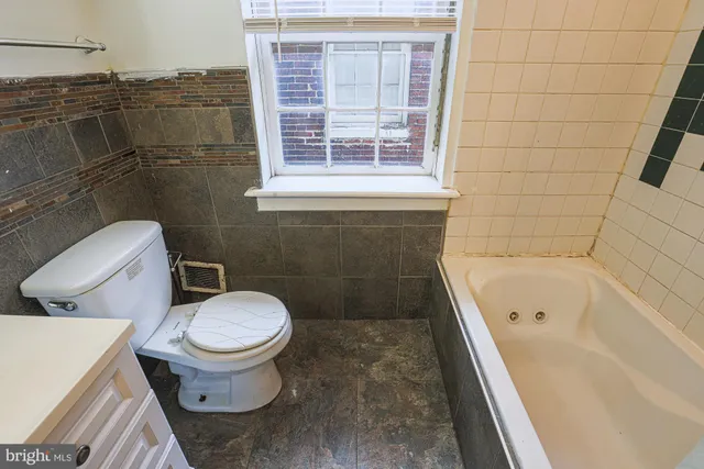 a bathroom with a toilet and a bathtub