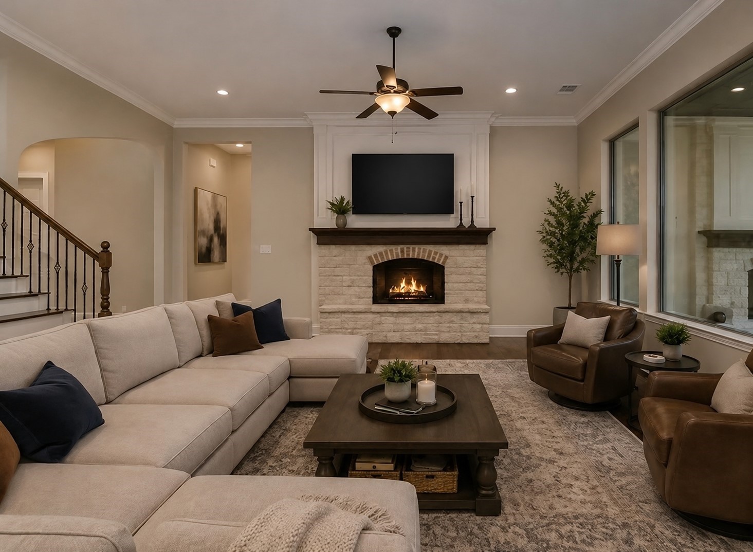 330 Mill Creek Road Pinehurst, TX 77362 - Photo 7 of 36 a living room with furniture flat screen tv and a fireplace