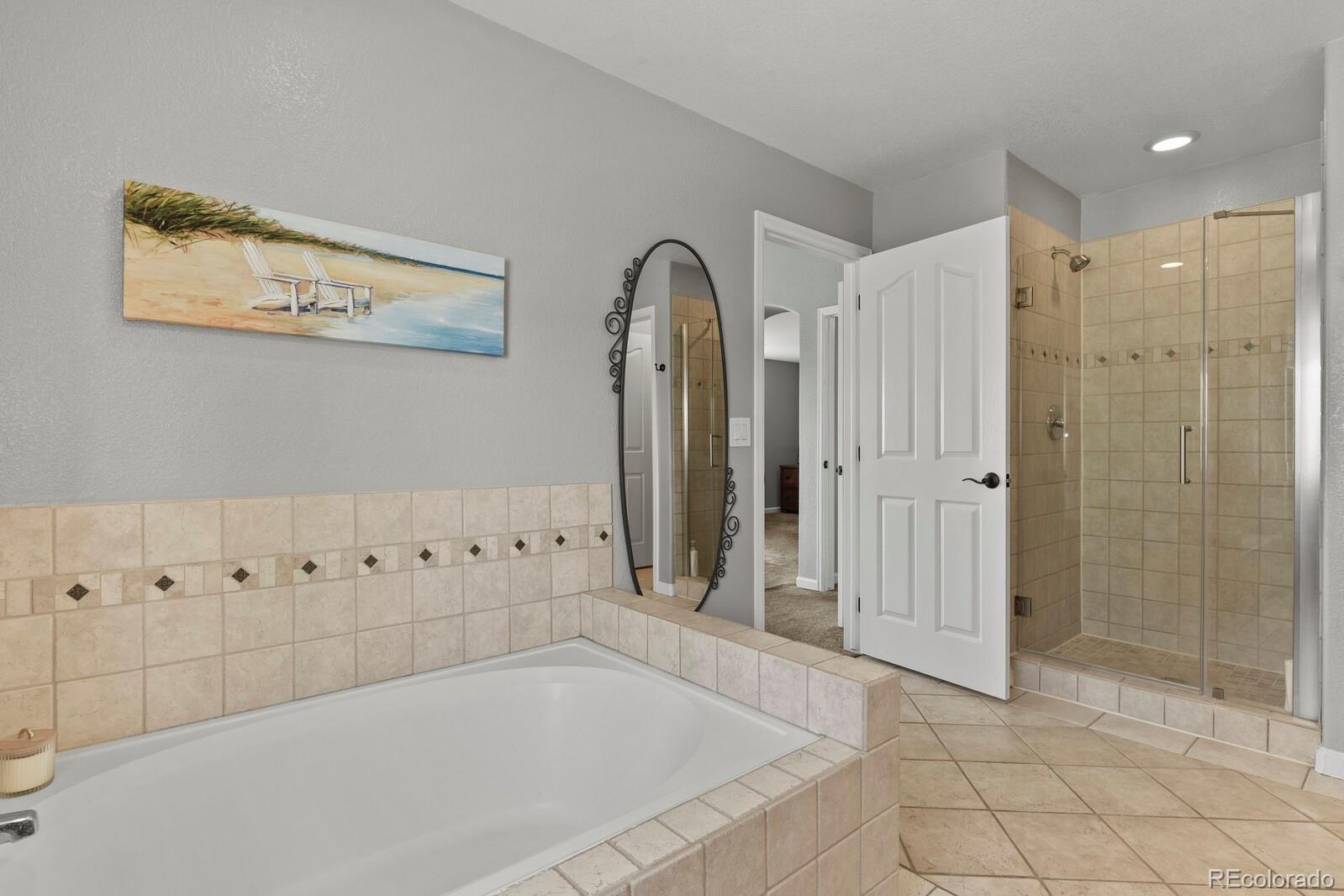 21018 Saddleback Circle Parker, CO 80138 - Photo 27 of 50 a bathroom with a bathtub and shower