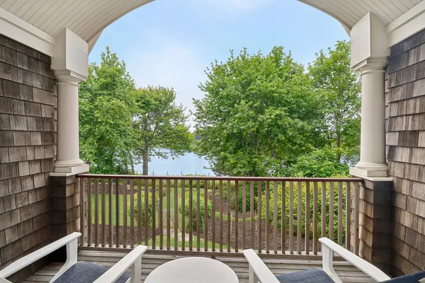 a view of a balcony with a swing