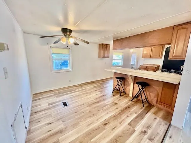 a workspace with wooden floor