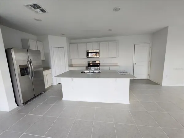 an empty room with a door