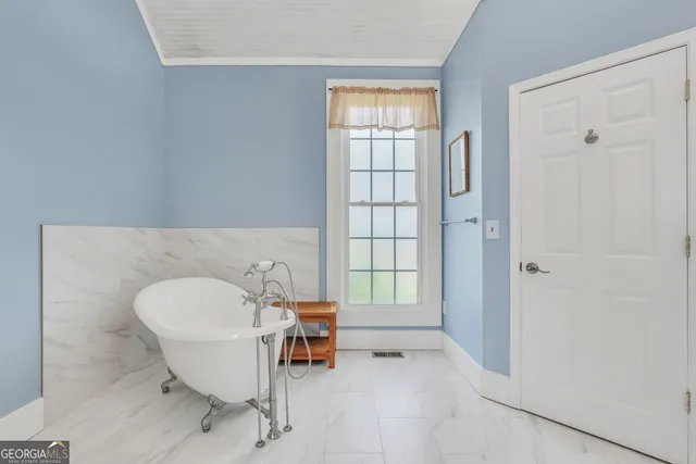 a view of a lake with a patio