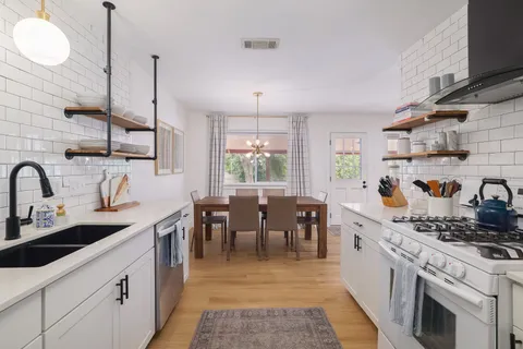 a kitchen with lots of counter top space