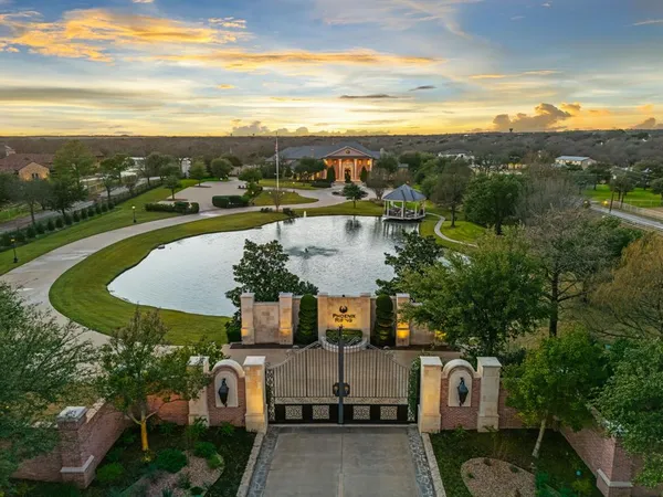 a view of a city with lawn chairs