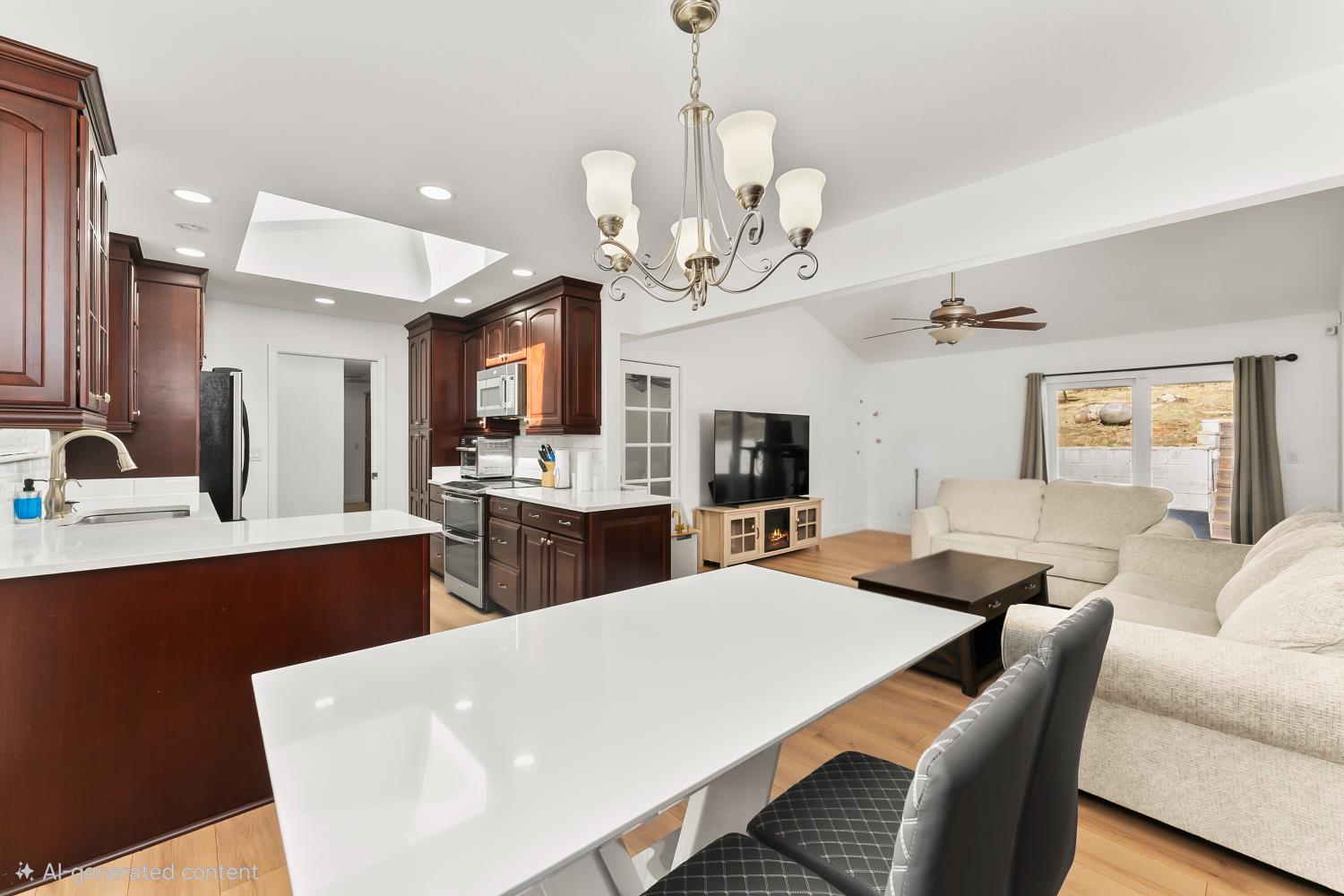 2801 Osborne Road Cameron Park, CA 95682 - Photo 6 of 37 a large kitchen with kitchen island a stove a sink a dining table and chairs