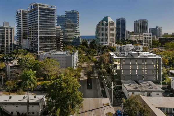 a city view with tall buildings