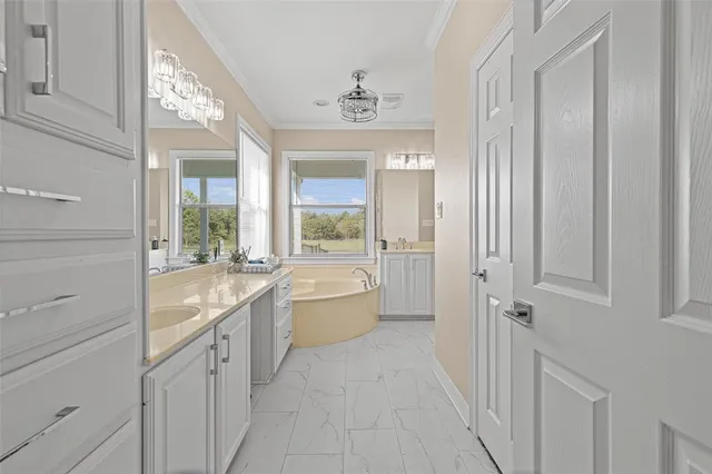 a spacious bathroom with a double vanity sink mirror and double