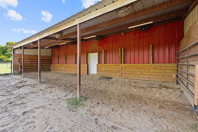 an aerial view of a pool