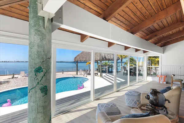 a view of a lake from a balcony