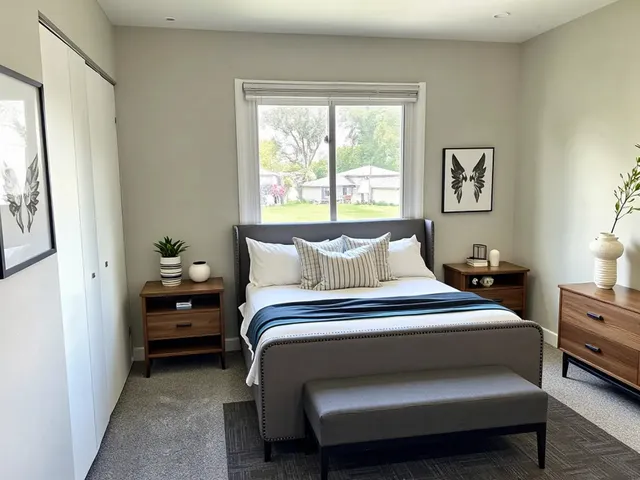 a bedroom with bed and window