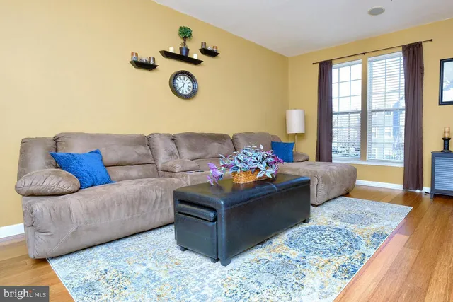 a living room with furniture rug and window