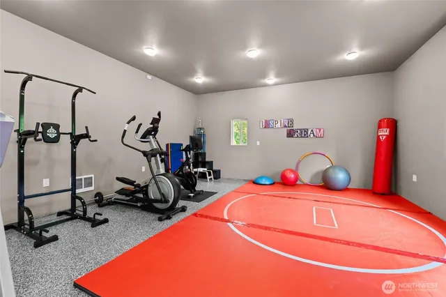 a room with gym equipment