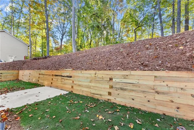 a view of a yard with an outdoor space