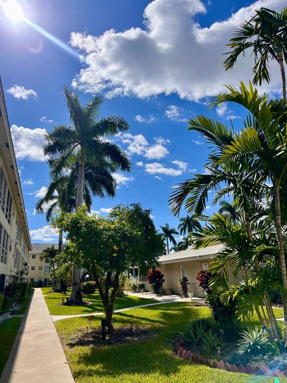 1951 Northeast 39th Street, Unit 361 Lighthouse Point, FL 33064 - Photo 19 of 27 a front view of a house with a yard and a fountain