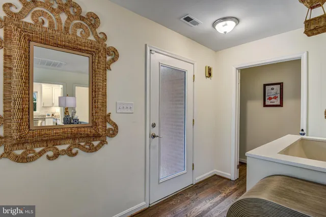 wooden floor with a mirror