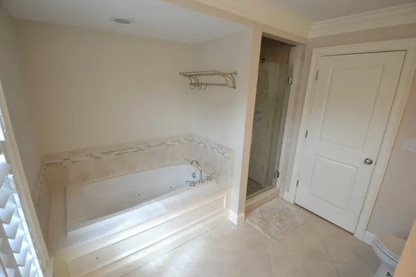 a bathroom with a bathtub