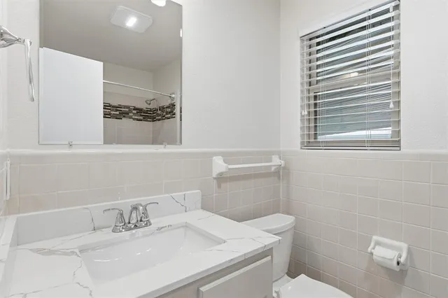 a bathroom with a sink a toilet and mirror