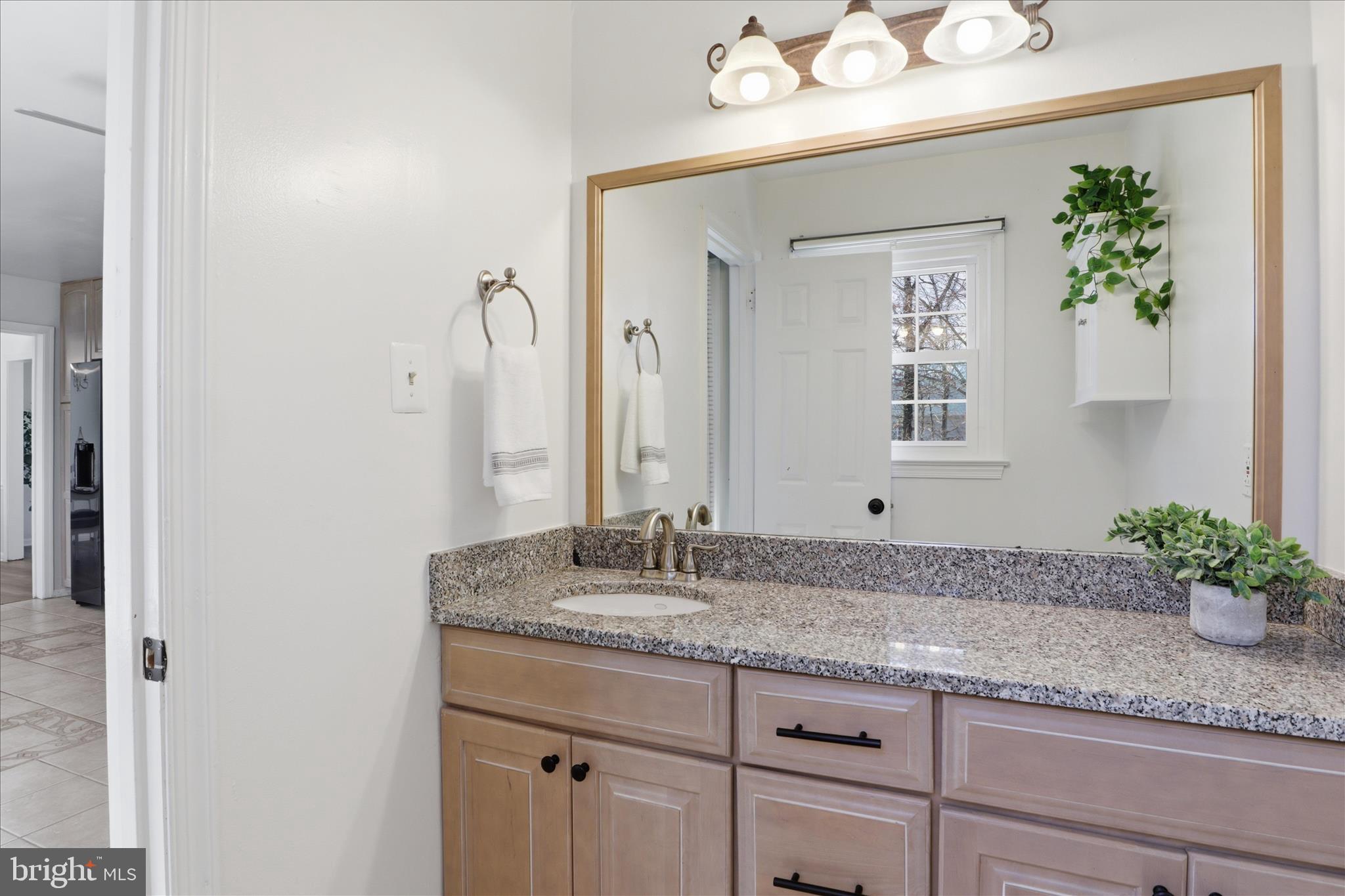 8109 Overton Court Springfield, VA 22153 - Photo 16 of 38 a bathroom with a granite countertop sink and a mirror