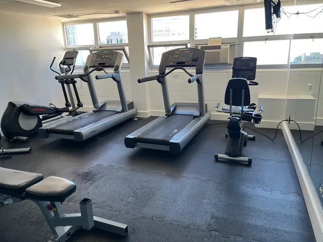 a room with gym equipment