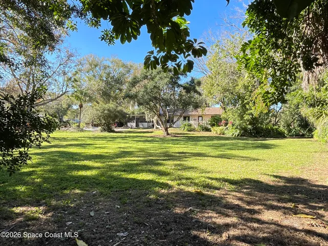 a view of a garden with a pathway