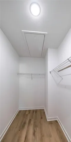 a view of a room with racks on the wall