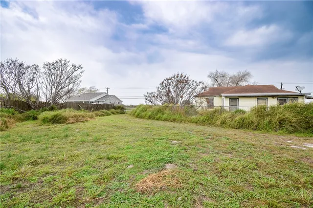 a view of a big yard with plants and large trees