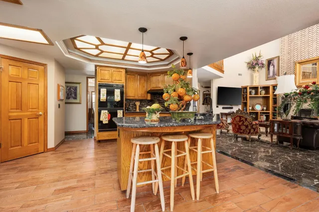 a view of a backyard with a plants and palm trees