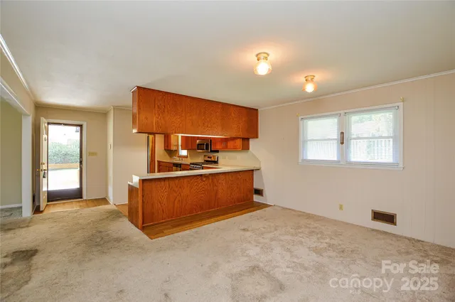 a view of kitchen and window