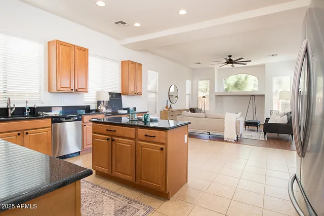 a large kitchen with cabinets
