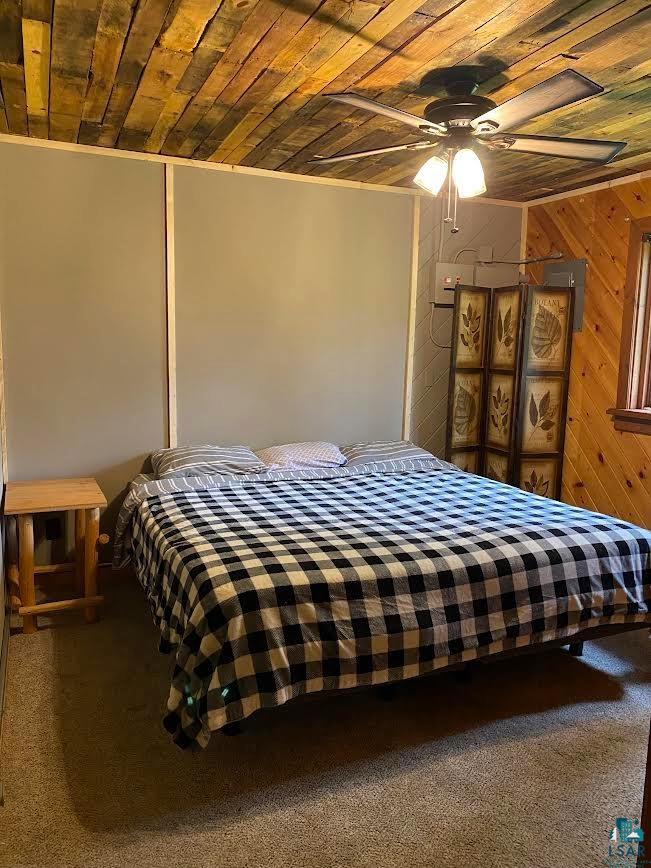 1896 Echo Trail Ely, MN 55731 - Photo 13 of 20 Carpeted bedroom with wood walls and a ceiling fan